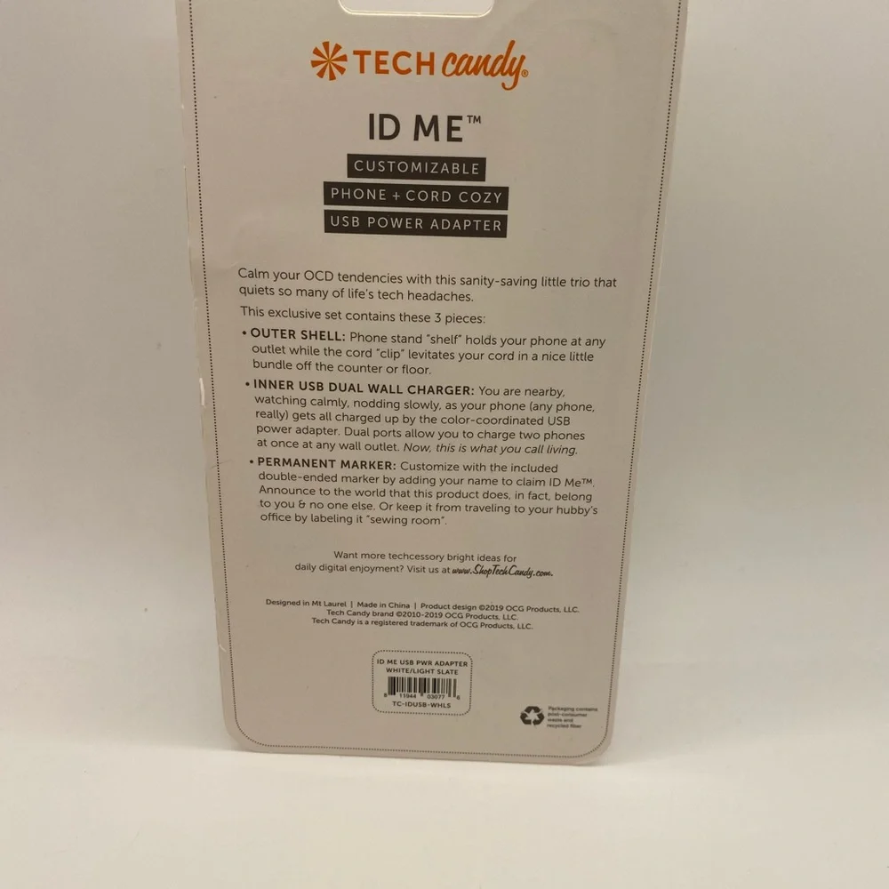 NWT Tech Candy ID Me Customizable Phone+Cord Cozy USB Power Adapter